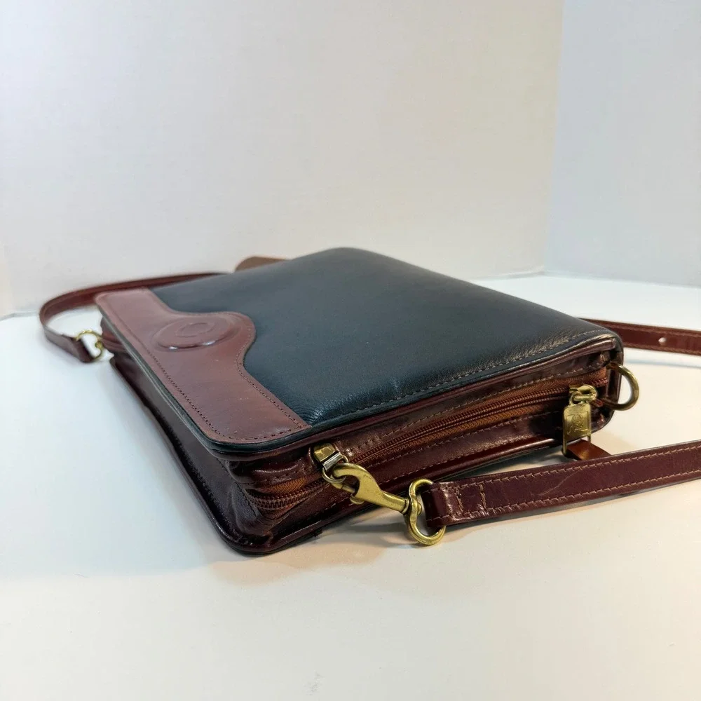 Franklin Covey Classic Planner Black Brown Leather Crossbody Organizer Strap VTG